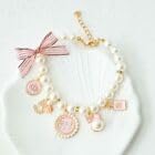 1Pc Pink Medium Dog Pearl Collar, Cute Bow Necklace, Pet Accessories for Dog Cat Collars, Harnesses and Leashes (M)
