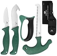 Mossy Oak 4 Pcs Field Dressing Kit, Hunting Knife Set with Gut-Hook Skinner, Caping Knife, Saw, Sharpener for Deer