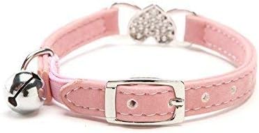 CHUKCHI Heart Bling Cat Collar with Safety Belt and Bell 8-11 Inches (Pink)