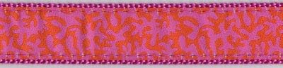 Preston Orange Raspberry Coral Dog Collar and Leash Set with Coral Design Ribbon on Pink Nylon Webbing (Small)