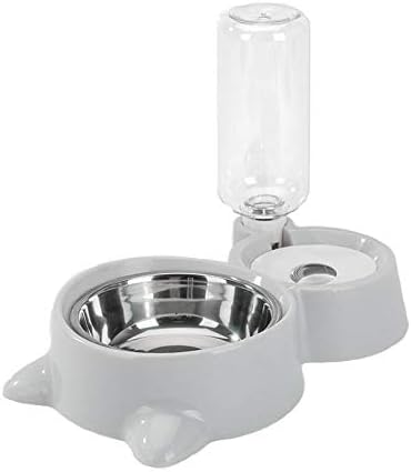 Love Dream Double Dog Cat Bowls - Detachable Stainless Steel Bowl Set with Automatic Water Dispenser (Gray)