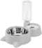 Love Dream Double Dog Cat Bowls - Detachable Stainless Steel Bowl Set with Automatic Water Dispenser (Gray)
