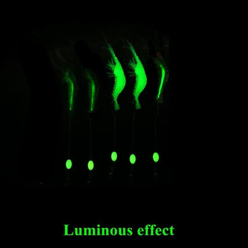 OriGlam 5pcs Soft Luminous Shrimp Lure Set, 5 Colors Bait with Hooks and Beads for Freshwater and Saltwater Fishing