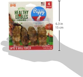 Nylabone Healthy Edibles Natural Puppy Chews, Long Lasting Treats for Puppies, Lamb & Apple Flavor, 4 Count