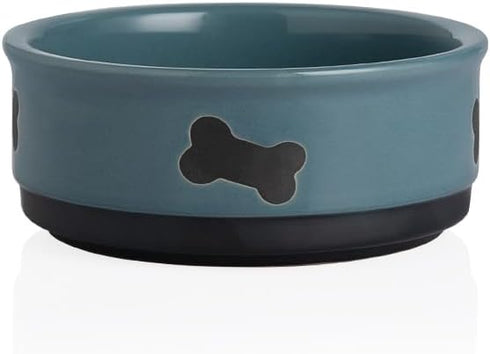 Sweejar Ceramic Dog Bowls with Bone Pattern, 16 Fl Oz Porcelain Pet Bowl for Small Dogs, Fog Blue