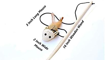 Cat Teaser Wand Toys with 2 Wool Felt Ball Toys, Sisal Mice, Feather, Elastic String, Sturdy Wood Stick