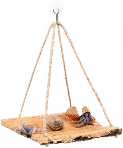 Oooct Chinchilla Hermit Crab Climbing Toy, Natural Wooden Reptile Swing Toy, Pet Cage Tank Aquarium Accessories