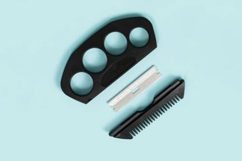 The Fur Hero, Grooming Comb with Embedded Razor Blade for Tangles, Mats, and Eye Gunk, Easy Bonding Experience, Black
