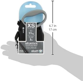 Alcott Adventure Reflective Belt Leash – 10 Feet, Extra Small for Dogs up to 25 lbs, Black with Grey Soft Grip Handle