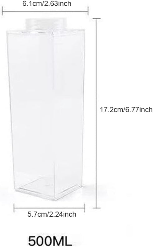 CurcKua 500ML 2PCS Clear Milk Carton Water Bottle Reusable Transparent Juice Bottle for Outdoor Sport Reusable Milk