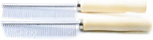 Dog & Cat Grooming Combs for Long Haired Pets - Stainless Steel Pin Teeth Brush with Wooden Handle, Removes Matted Fur