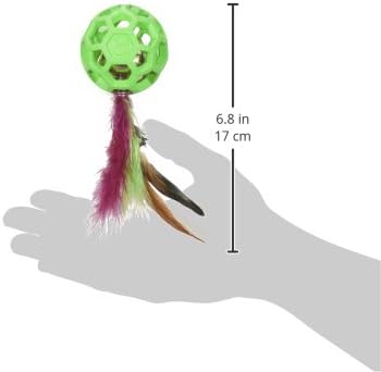 JW Pet Cataction Feather Ball with Bell, Cat Toy, Green, 1 Count