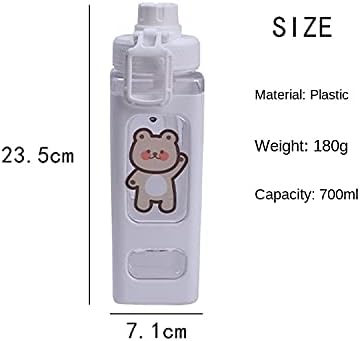 Kawaii Bear Water Bottle With Straw, Portable Square Drinking Bottle for Girl, Cute Juice Tea Water Cups (700ml, Pink)