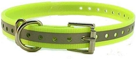 Sparky Pet Co Reflective Yellow 1" Roller Buckle Dog Collar | High Flex, Compatible with E Collar Systems