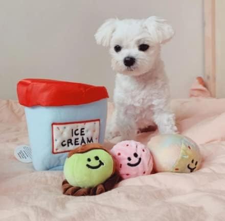 PawfectPals Interactive Squeaky Plush Toy for Dogs, Funny Ice Cream Bucket with Scoop