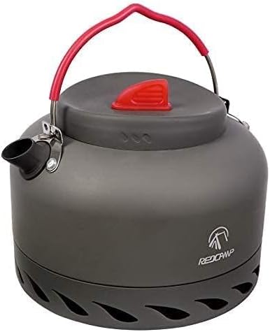 REDCAMP 1.4L Outdoor Camping Kettle with Heat Exchanger, Lightweight Aluminum Tea Kettle with Carrying Bag