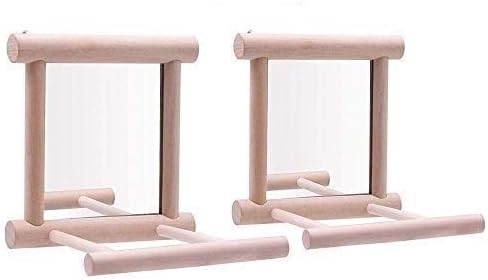 Bird Mirror Wooden Hanging Swing Interactive Play Toys for Small Parrots, 2 PCS Accessories