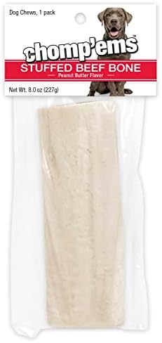 Chomp'ems Stuffed Rib Eye Bone, 6" Peanut Butter, 1pk, Healthy Dog Treats