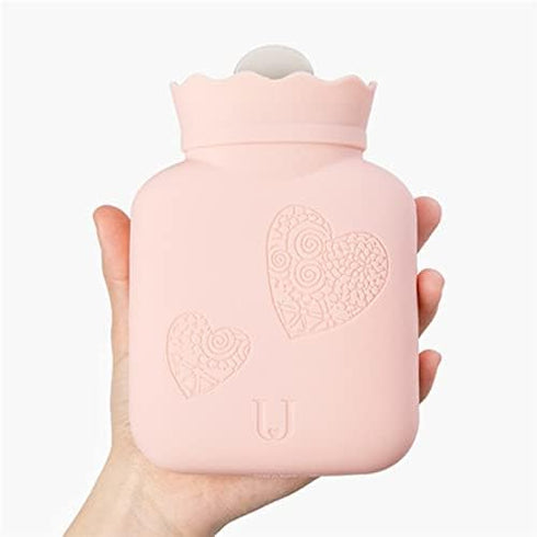 SHUOCONG Silicone Hot Water Bottle Warm Palace Hand Warmers Portable Explosion-Proof Plush Baby Students Bag(B Grey L)