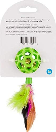 JW Pet Cataction Feather Ball with Bell, Cat Toy, Green, 1 Count