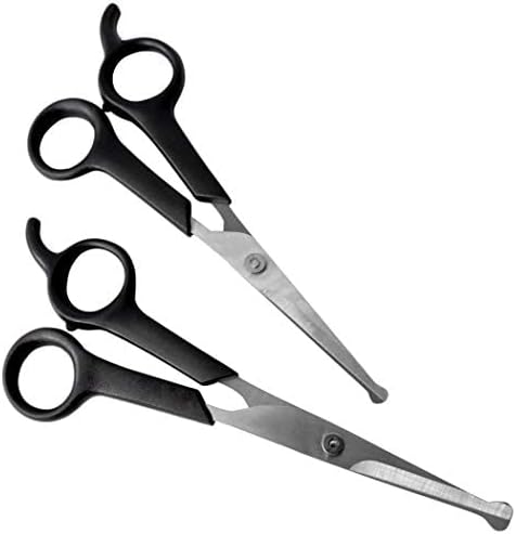 Dog Grooming Scissors, 2 Pack, Stainless Steel Pet Scissors for Facial Hair and Body Fur with Safety Rounded Tips