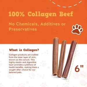 Jack&Pup 6" Beef Collagen Sticks for Dogs, Rawhide Free, Long Lasting, Healthy Dog Treats for Medium Dogs, 10 Pack