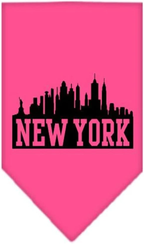 New York Skyline Screen Print Bandana, Large, Bright Pink, Mirage Pet Products