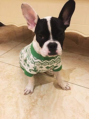 DroolingDog Christmas Reindeer T-Shirt, Green Sweater for Small Dogs, Holiday Clothes