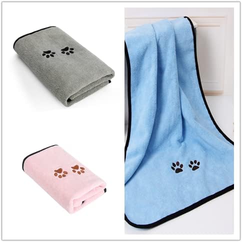 3 Pieces Microfiber Pet Bath Towel Dog Towel – Soft Absorbent Drying for Small Medium Large Dogs and Cats (35 x 20 Inch)