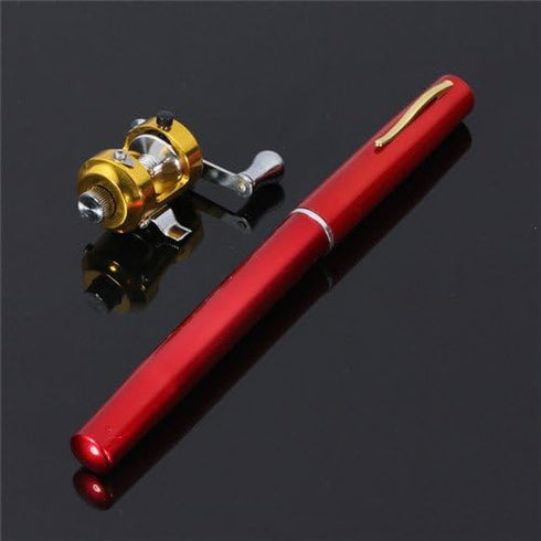 G Ganen Mini Portable Pocket Aluminum Alloy Fishing Rod Pen, 38inch, Great Gift, Red
