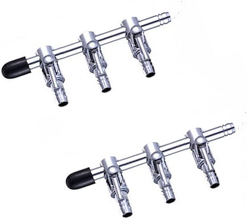 2pcs 3-Way Chrome Metal Gang Manifold Air Line Control Valve for Aquarium Air Tap Splitter