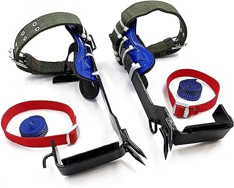 XKMT Upgraded Tree Climbing Spike Set with Safety Adjustable Belt Lanyard and Rope Rescue Gear, Blue
