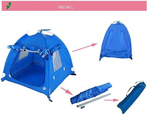 Breathable Washable Pet Puppy Kennel, Dog Cat Folding Indoor Outdoor House Bed Tent, Blue, M
