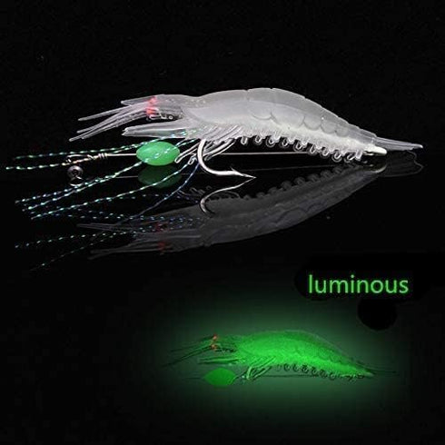 OriGlam 5pcs Soft Luminous Shrimp Lure Set, 5 Colors Bait with Hooks and Beads for Freshwater and Saltwater Fishing