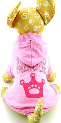 SMALLLEE_LUCKY_STORE Pink Hoodie Christmas T-Shirt for Small Dogs, Spoiled Princess Costume - XS