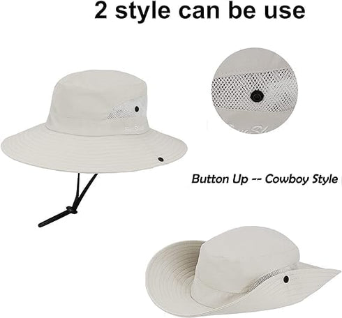 Women's Summer Sun-Hat - Ponytail Outdoor UV-Protection Mesh Wide Brim Foldable Hat with Ponytail Hole