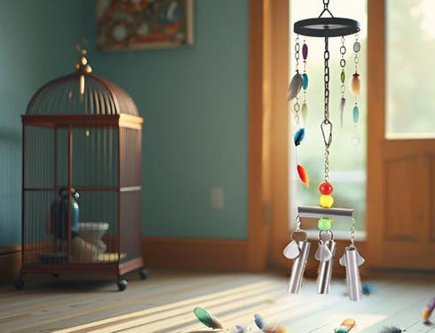 Stainless Steel Bell Parrot Toy, Heavy Duty Bird Cage Swing Stand for Small Birds, Parakeets, Cockatiels, Macaws