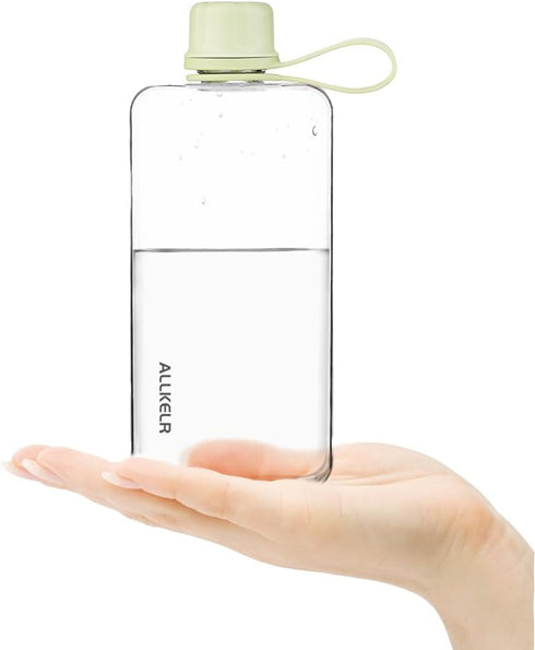 Portable Flat Water Bottle, BPA Free Reusable Tritan Plastic Travel Cup, Lightweight Leakproof (Green, 13.5 oz)