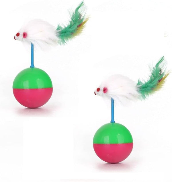 2pcs Tease Cat Tumbler Mice Toys, False Feather Mice Ball Toys Kitten Pet Dog Mix