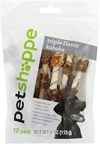 PetShoppe Triple Protein Flavored Rawhide Kabobs Treat for Dogs, Real Chicken, Duck and Liver, 10 Pack