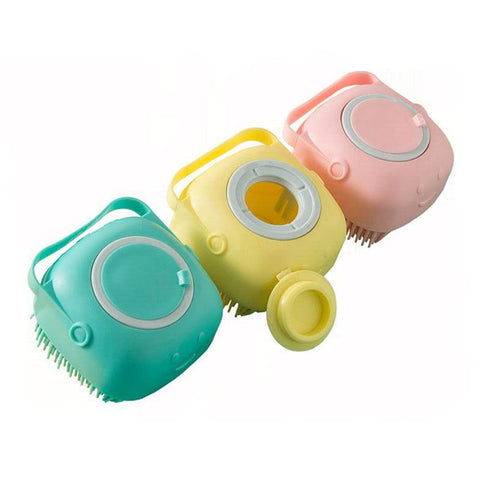 Pet Bath Brush Soft Silicone Dog Shampoo Brush Grooming Brush Cleaning Brush Soft Shampoo Dispenser Puppy Dog Cat. (Yellow)