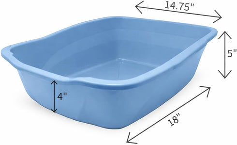 Large Cat Litter Pan Blue, Open Top Kitty Litter Box Tray for Indoor Cats, High Side Design for Cleaner Floors, Easy