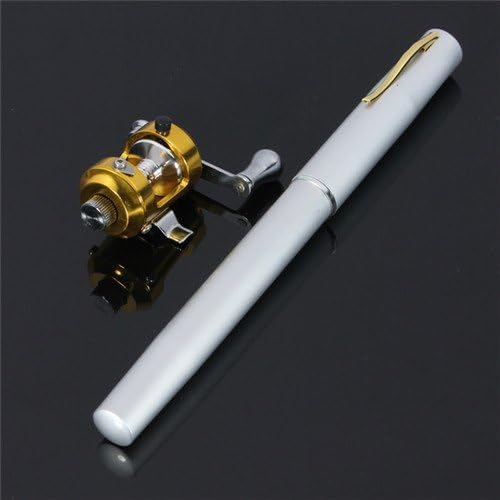 G Ganen Mini Portable Pocket Aluminum Alloy Fishing Rod Pen, 38inch, Great Gift, Silver