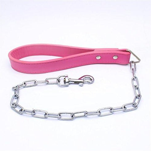 3 inches Wide Leather 4 Rows Spiked Studded Dog Collar + Leash Set for Pit Bull Terrier Mastiff (Hot Pink, XL)