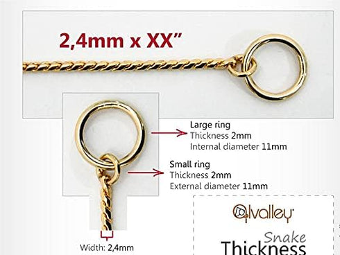 Alvalley Metal Chain Dog Show Collar, Adjustable for Toy, Small, Medium, Large, and Extra Large Dogs (Gold, 20", 2.4mm
