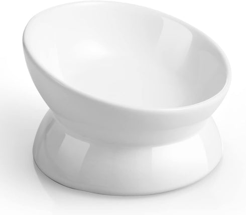 Elevated Cat Food Bowl, 5 Oz Ceramic Raised and Tilted Water Bowl, Anti Vomiting Dishes for Small Dogs, Cats