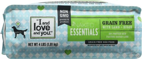 I and love and you Naked Essentials Dry Dog Food - Lamb + Bison, High Protein, Real Meat, 4lb Bag