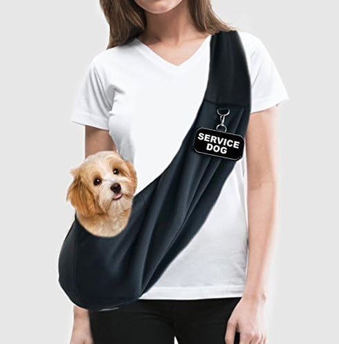 Small Service Dog Sling Carrier with ID Tag, EZ-Sling for Small Dogs, Includes Service Dog Law Handout Cards