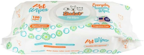 Pet Wipes for Dogs & Cats - Hypoallergenic Natural Cleansing Wipes, 100 Count, Made in The USA, Fragrance-Free