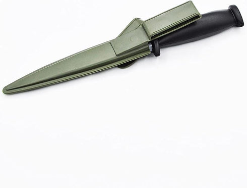 Rubber Dagger Prop Knife, Harmless Safe Fake Knife with Army Green Scabbard, Length 10.5 Inch